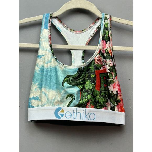 Ethika Sports Bra Womens Large‎ Multi Racerback Cloud Floral Print Stretch Gym - Picture 1 of 7